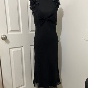 BCBGMaxAzria Silk Slip Dress With Feather Spaghetti Straps Size 10